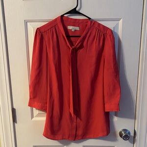 LOFT Vibrant pink Tie-Neck Blouse size large
